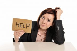 Sad business woman needs help with blog