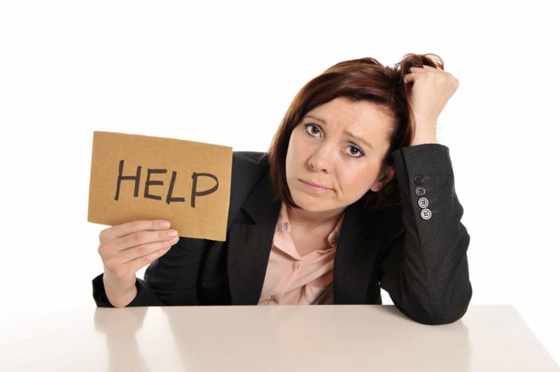 Sad business woman needs help with website UX