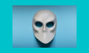 Mask against blue background shows results of incomplete person